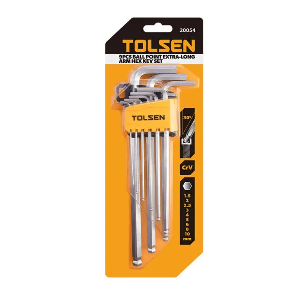 9PCS BALL POINT EXTRA-LONG ARM HEX KEY SET - Image 3