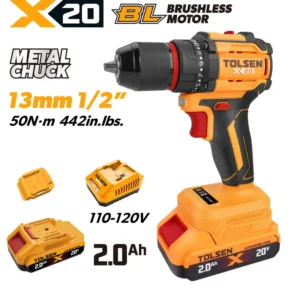 20V X20 Compact Brushless Cordless 1/2″ Drill, 50 N·m (2.0Ah, 110-120V)