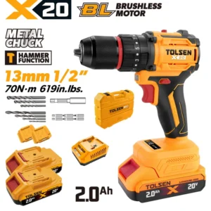 20V X20 Compact Brushless Cordless 1/2″ Hammer Drill, 70 N·m (2×2.0Ah)