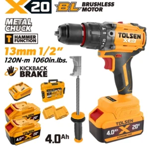 20V X20 Brushless Cordless 1/2″ Hammer Drill, 120 N·m (2×4.0Ah)