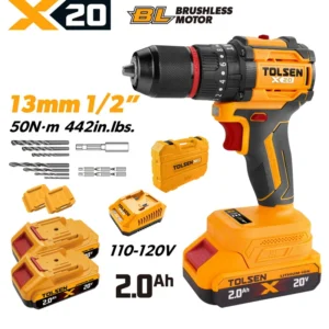 20V X20 Compact Brushless Cordless 1/2″ Hammer Drill, 50 N·m (2×2.0Ah, 110-120V)