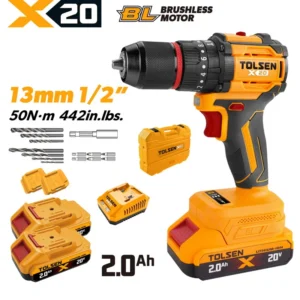 20V X20 Compact Brushless Cordless 1/2″ Hammer Drill, 50 N·m (2×2.0Ah)