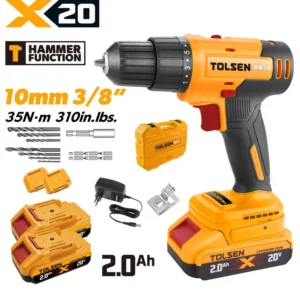 20V X20 Cordless 3/8″ Hammer Drill, 35 N·m (2×2.0Ah)