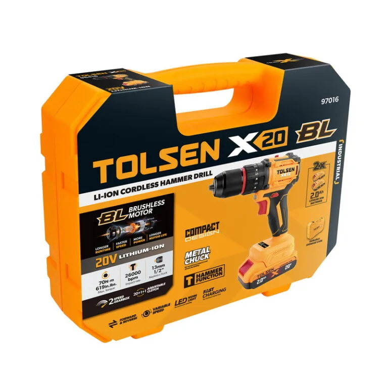 20V X20 Compact Brushless Cordless 1/2″ Hammer Drill, 70 N·m (2×2.0Ah, 110-120V) - Image 2